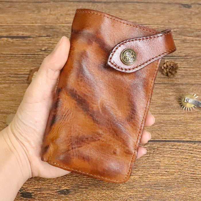 AliExpress Cross-border Wallet Supply Men's Long Wallet Handmade Crumple Vegetable Tanned Leather Wallet Japanese Card Bag Wallet
