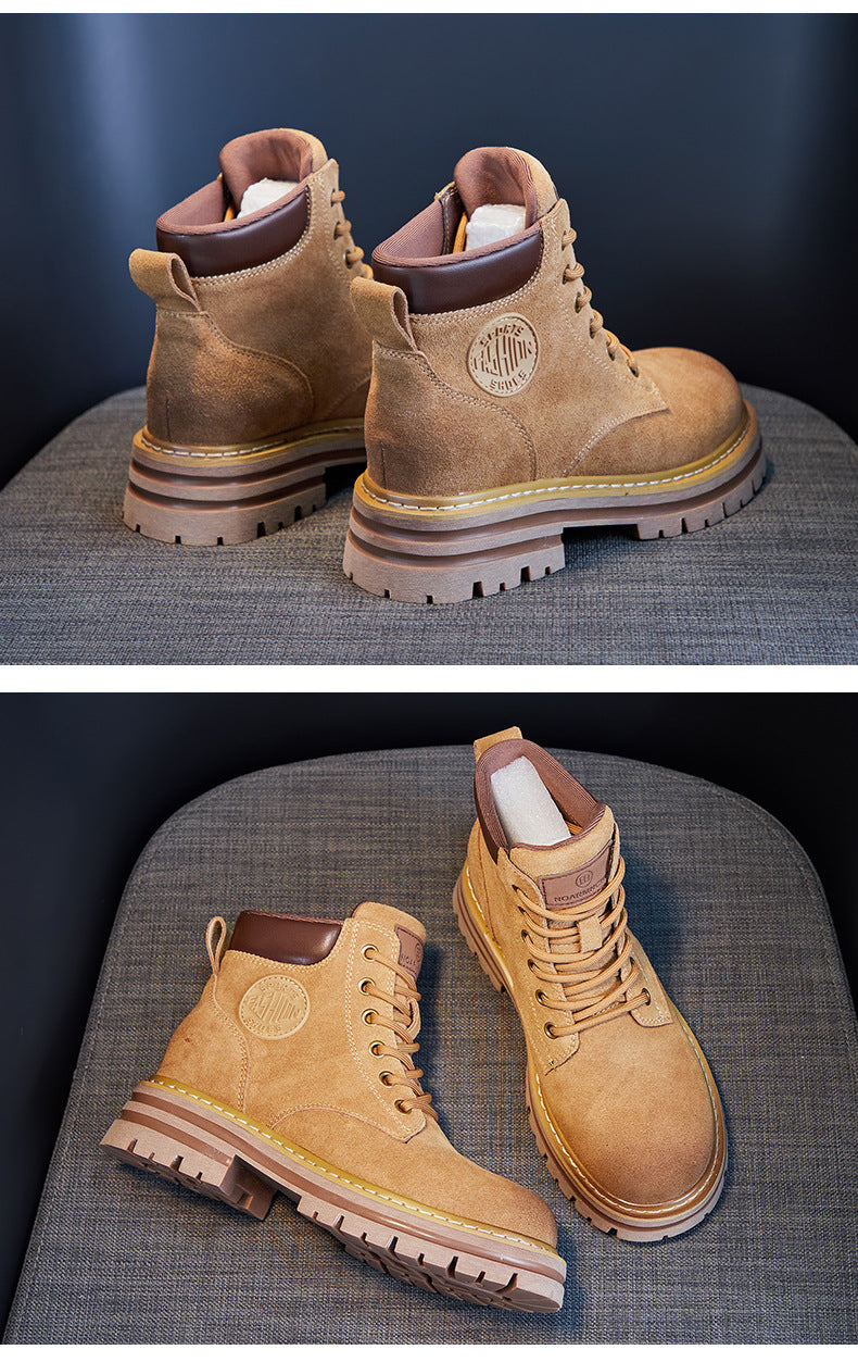Genuine Leather Martin Boots Women's New Autumn And Winter Thick-soled Vintage British Style Short Boots Casual Cow Velvet Mid-barrel Boots For Women