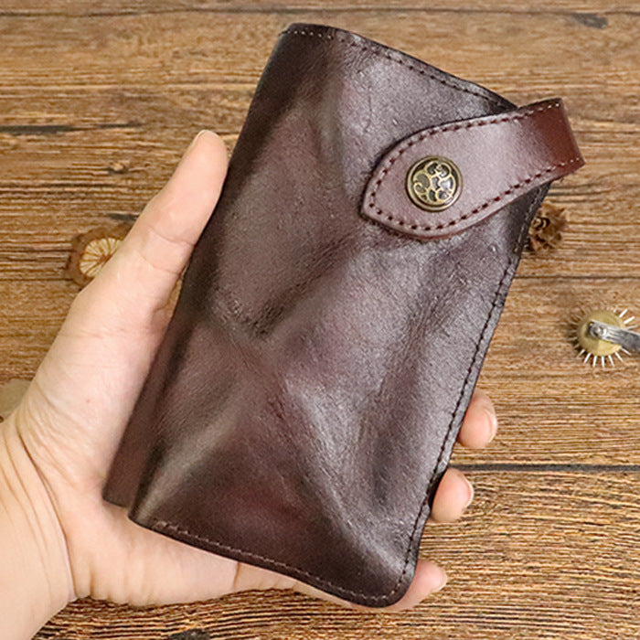 AliExpress Cross-border Wallet Supply Men's Long Wallet Handmade Crumple Vegetable Tanned Leather Wallet Japanese Card Bag Wallet