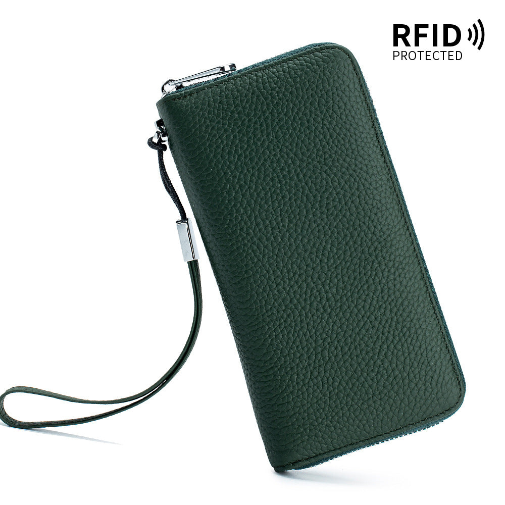 Women's Wallet Long Genuine Leather RFID Top Layer Cowhide Clutch Soft Leather Simple Wallet Mobile Phone Bag Men's Cross-border