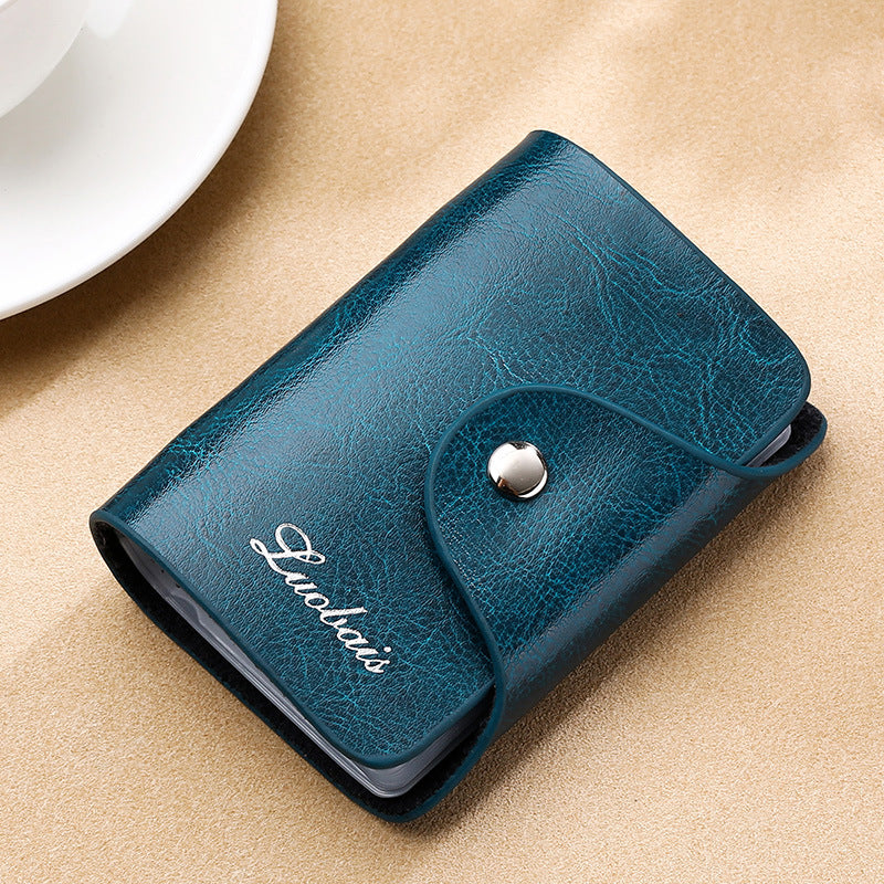 Card Bag Foreign Trade Cross-border New Men's And Women's Cowhide Oil Wax Genuine Leather Card Case Anti-degaussing Bank Bag Business Card Holder Storage