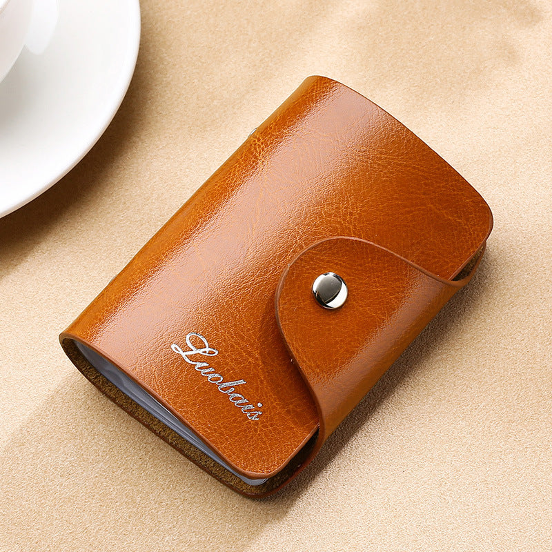 Card Bag Foreign Trade Cross-border New Men's And Women's Cowhide Oil Wax Genuine Leather Card Case Anti-degaussing Bank Bag Business Card Holder Storage