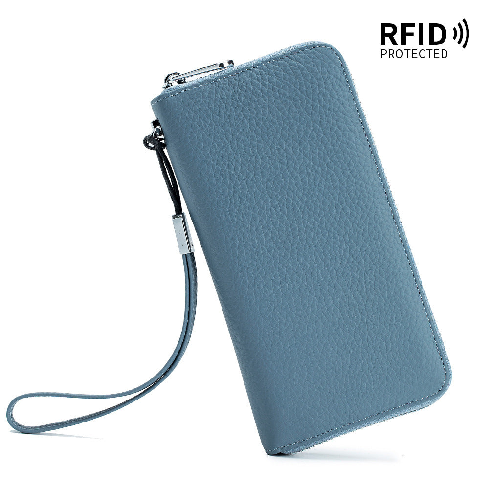 Women's Wallet Long Genuine Leather RFID Top Layer Cowhide Clutch Soft Leather Simple Wallet Mobile Phone Bag Men's Cross-border