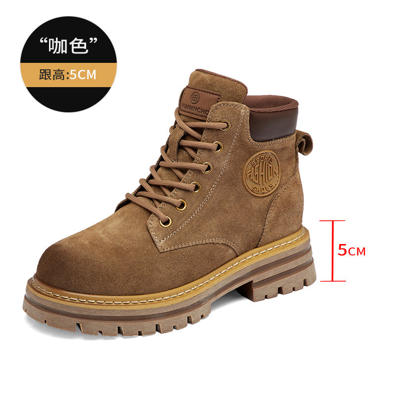 Genuine Leather Martin Boots Women's New Autumn And Winter Thick-soled Vintage British Style Short Boots Casual Cow Velvet Mid-barrel Boots For Women