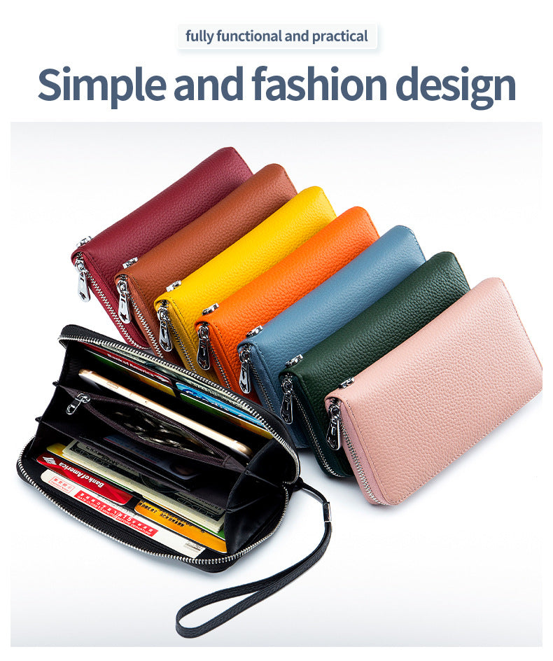 Women's Wallet Long Genuine Leather RFID Top Layer Cowhide Clutch Soft Leather Simple Wallet Mobile Phone Bag Men's Cross-border