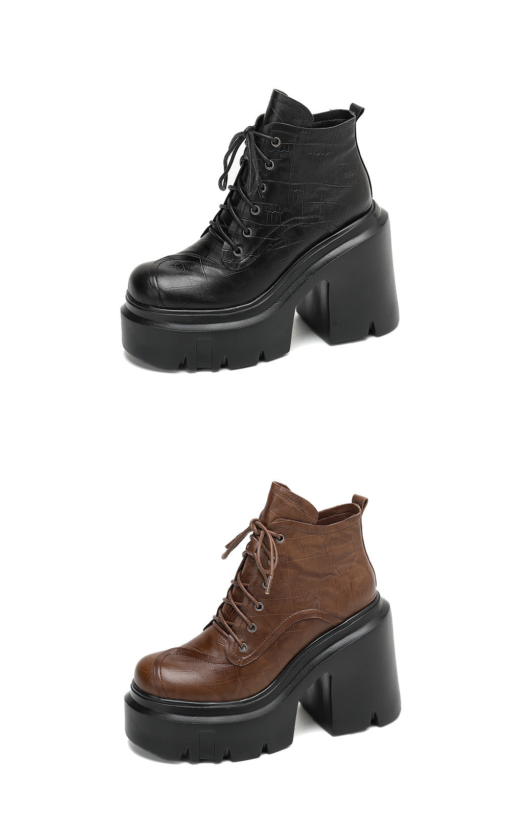12cm Vintage Thick-soled Super High-heeled Martin Boots Women's British-style Genuine Leather Ankle Boots Small Thick Heel Lace-up Single Boots