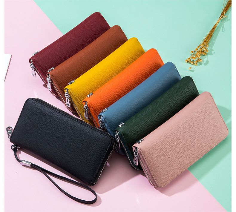 Women's Wallet Long Genuine Leather RFID Top Layer Cowhide Clutch Soft Leather Simple Wallet Mobile Phone Bag Men's Cross-border