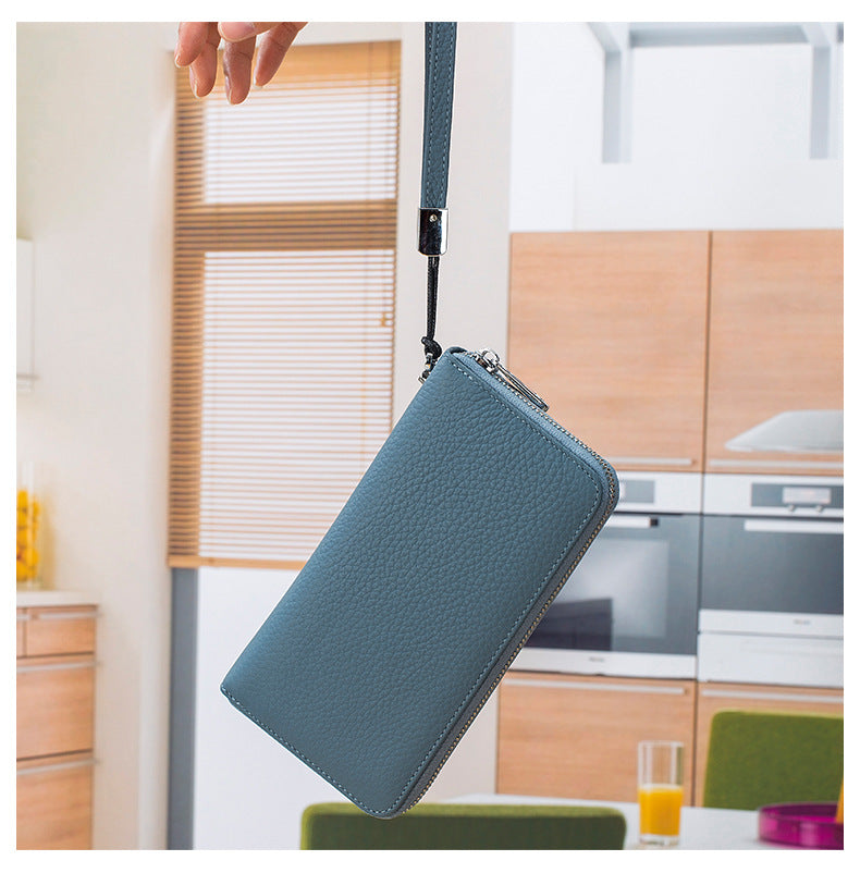 Women's Wallet Long Genuine Leather RFID Top Layer Cowhide Clutch Soft Leather Simple Wallet Mobile Phone Bag Men's Cross-border