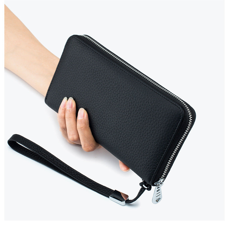 Women's Wallet Long Genuine Leather RFID Top Layer Cowhide Clutch Soft Leather Simple Wallet Mobile Phone Bag Men's Cross-border
