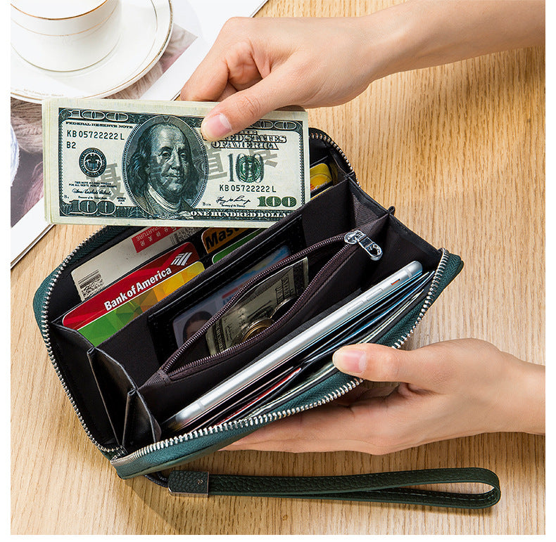Women's Wallet Long Genuine Leather RFID Top Layer Cowhide Clutch Soft Leather Simple Wallet Mobile Phone Bag Men's Cross-border