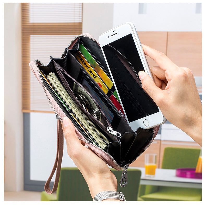 Women's Wallet Long Genuine Leather RFID Top Layer Cowhide Clutch Soft Leather Simple Wallet Mobile Phone Bag Men's Cross-border