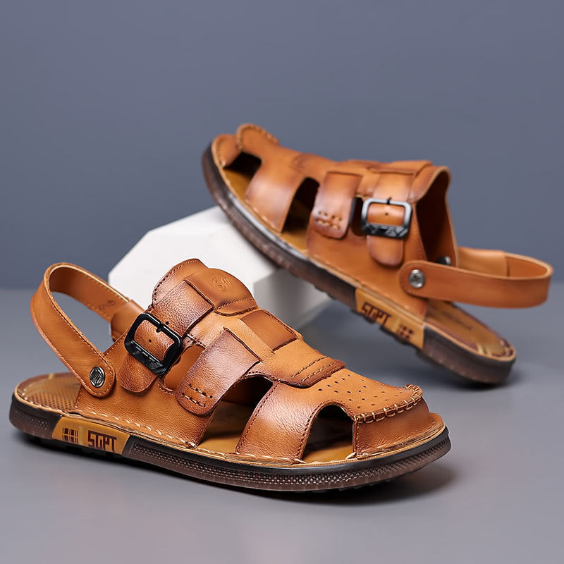 Sandals Summer Men's Genuine Leather Hooded Sandals Men's Outfit Dual-purpose Non-slip Cowhide Sandals Men's Slippers For Driving