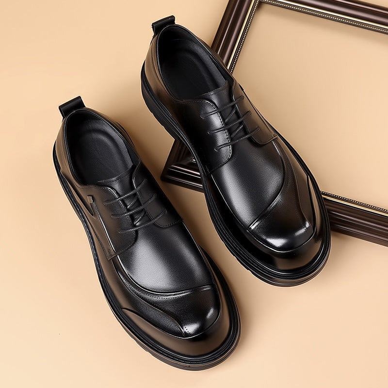 New Men's Top Layer Cowhide Business Leather Shoes Commuter Leather Big Head Thick-soled Men's Shoes Casual Single-layer Shoes For Men