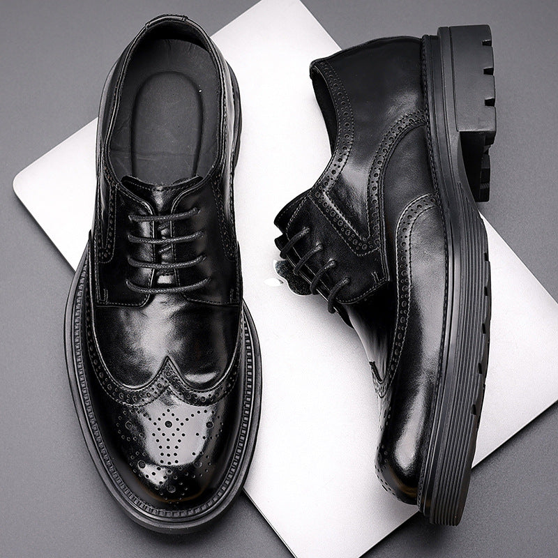 Men's Leather Shoes Genuine Leather New Dress Brock Leather Shoes High Sense Business British Thick Sole Men's Top Layer Cowhide