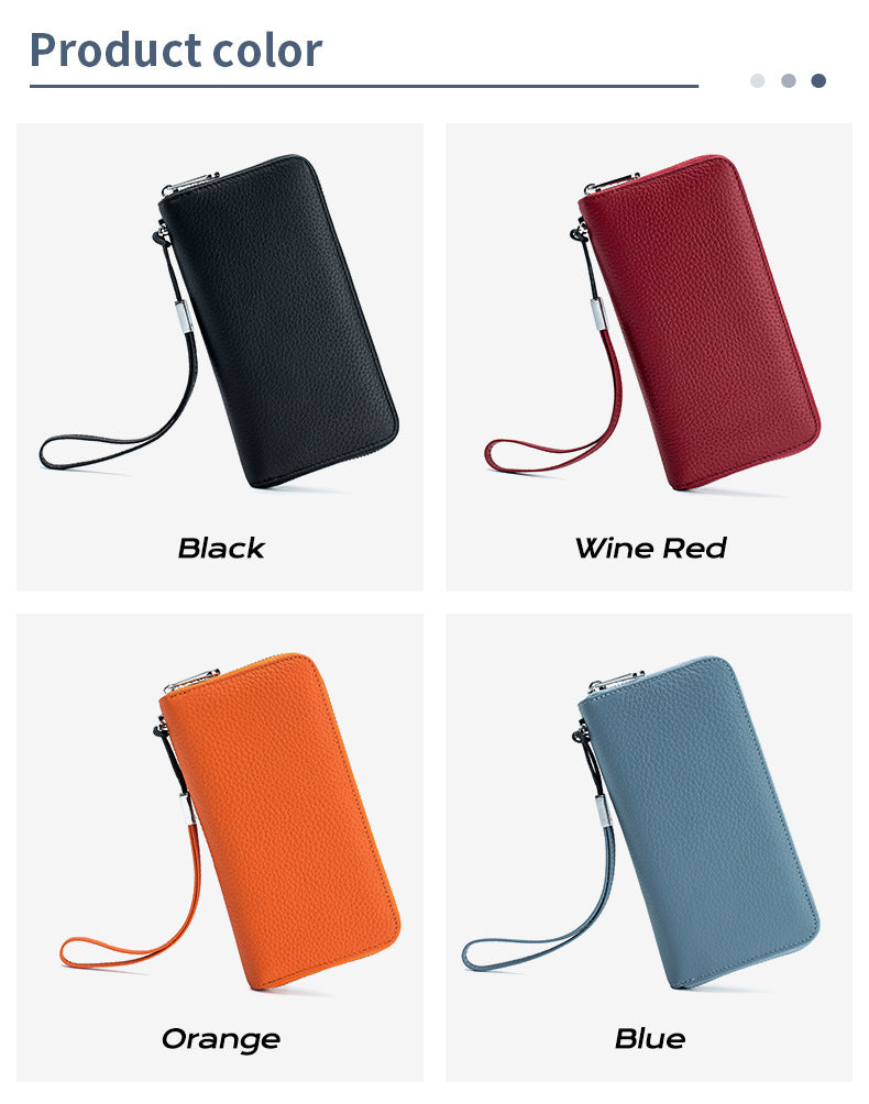 Women's Wallet Long Genuine Leather RFID Top Layer Cowhide Clutch Soft Leather Simple Wallet Mobile Phone Bag Men's Cross-border