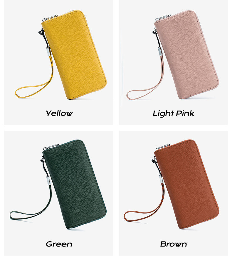 Women's Wallet Long Genuine Leather RFID Top Layer Cowhide Clutch Soft Leather Simple Wallet Mobile Phone Bag Men's Cross-border
