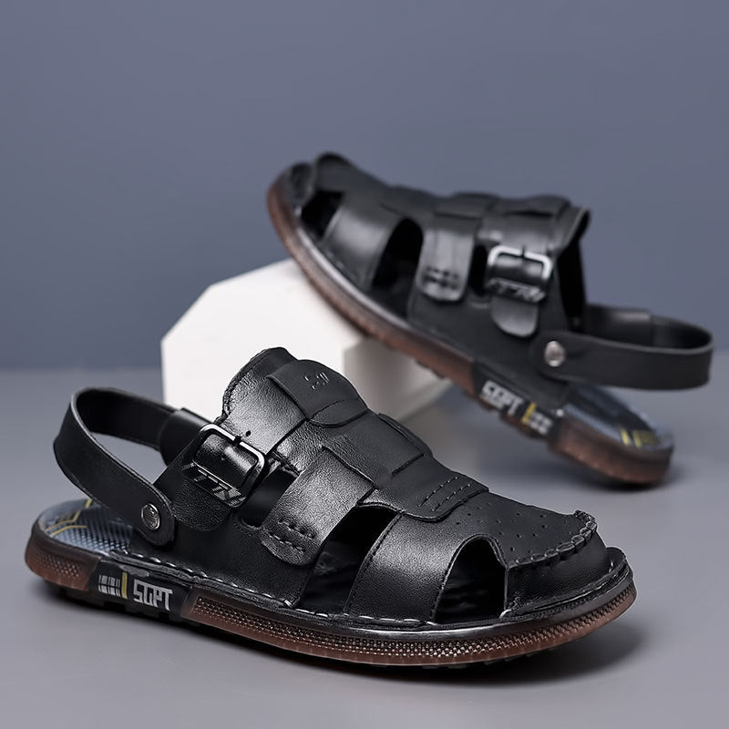 Sandals Summer Men's Genuine Leather Hooded Sandals Men's Outfit Dual-purpose Non-slip Cowhide Sandals Men's Slippers For Driving