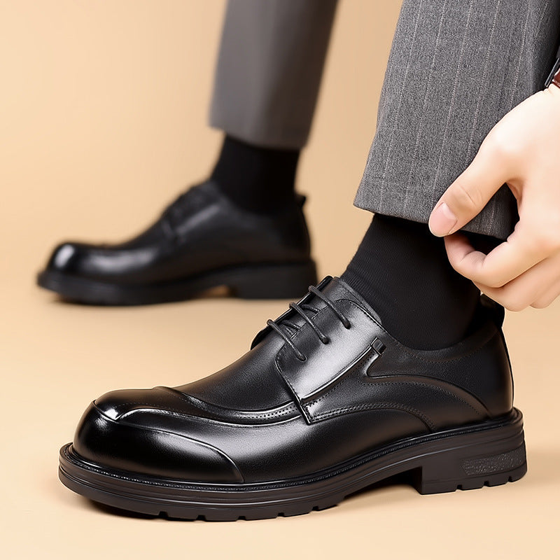 New Men's Top Layer Cowhide Business Leather Shoes Commuter Leather Big Head Thick-soled Men's Shoes Casual Single-layer Shoes For Men