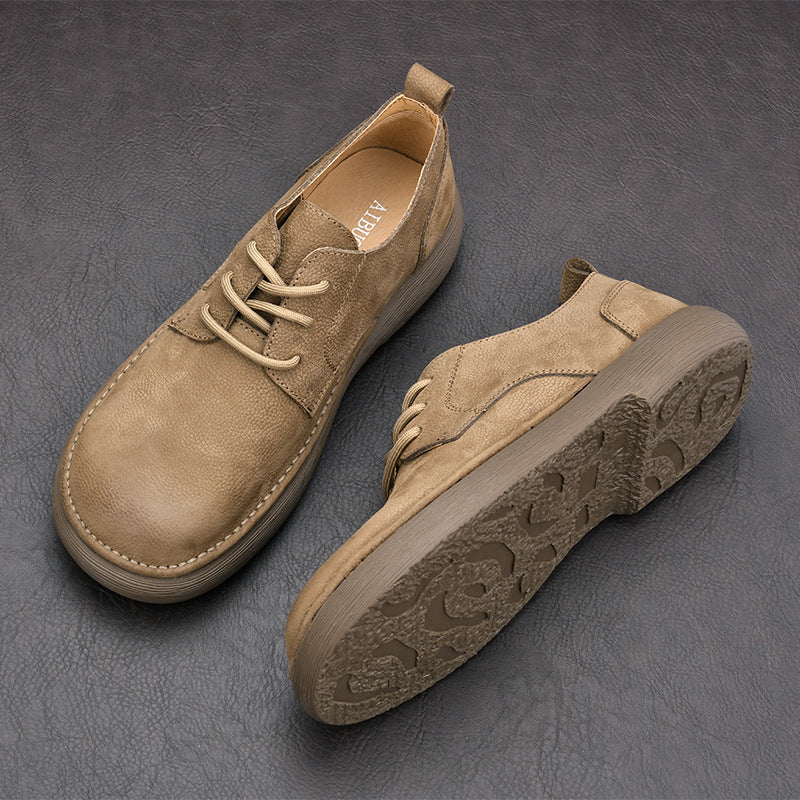 Men's Retro Leather Shoes Casual Leather Shoes Men's Easy-to-Wear British Style Soft Leather Wide Toe Lace-Up Leather Shoes
