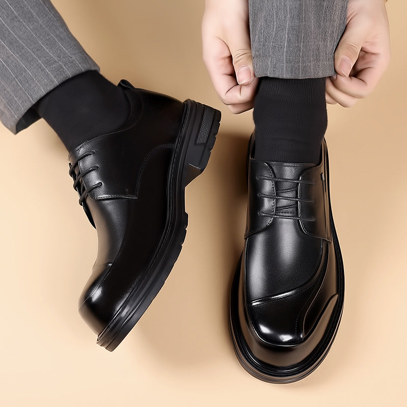 New Men's Top Layer Cowhide Business Leather Shoes Commuter Leather Big Head Thick-soled Men's Shoes Casual Single-layer Shoes For Men