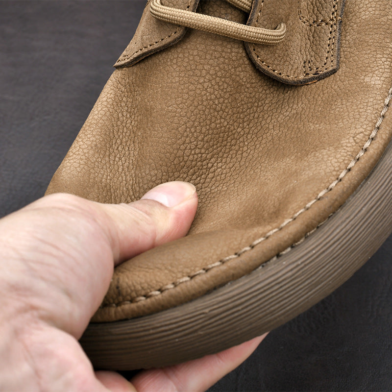 Men's Retro Leather Shoes Casual Leather Shoes Men's Easy-to-Wear British Style Soft Leather Wide Toe Lace-Up Leather Shoes