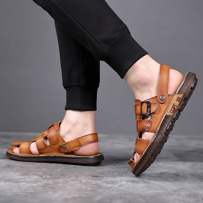 Sandals Summer Men's Genuine Leather Hooded Sandals Men's Outfit Dual-purpose Non-slip Cowhide Sandals Men's Slippers For Driving