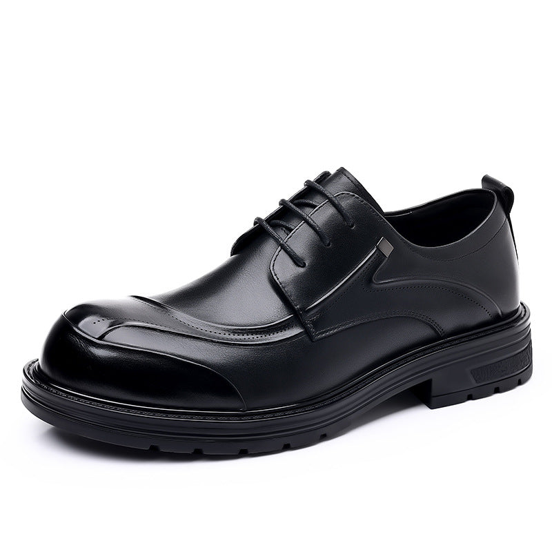 New Men's Top Layer Cowhide Business Leather Shoes Commuter Leather Big Head Thick-soled Men's Shoes Casual Single-layer Shoes For Men