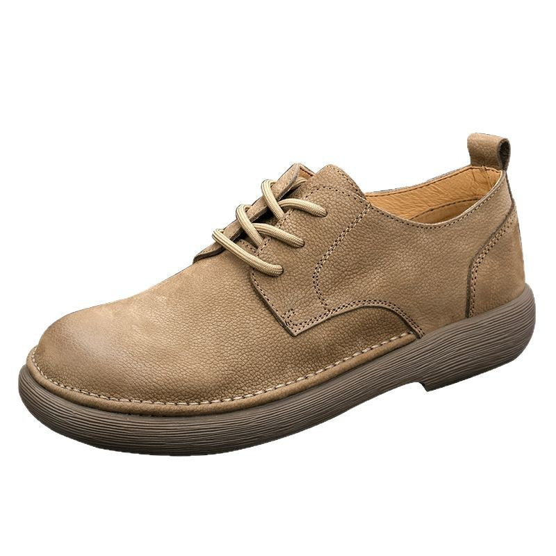 Men's Retro Leather Shoes Casual Leather Shoes Men's Easy-to-Wear British Style Soft Leather Wide Toe Lace-Up Leather Shoes