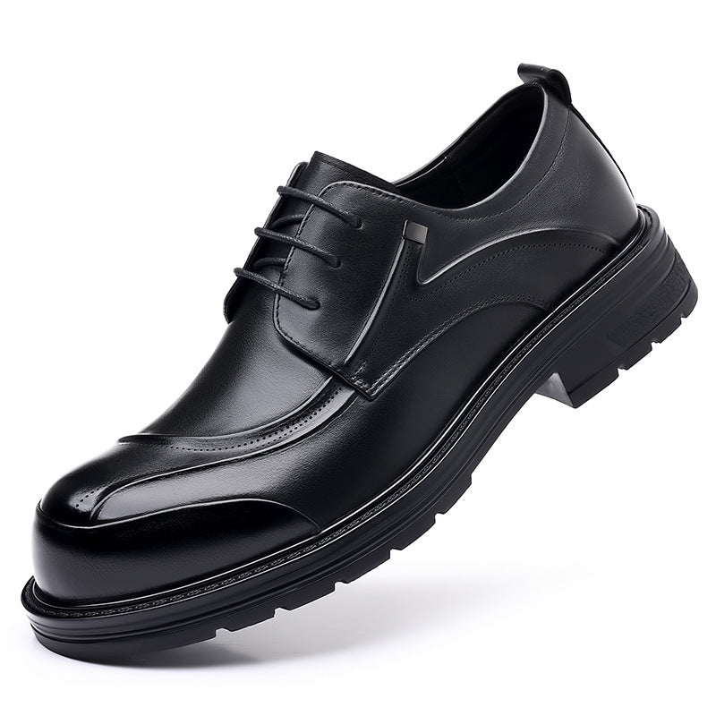 New Men's Top Layer Cowhide Business Leather Shoes Commuter Leather Big Head Thick-soled Men's Shoes Casual Single-layer Shoes For Men