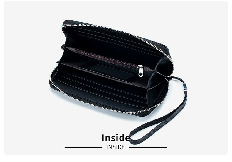 Women's Wallet Long Genuine Leather RFID Top Layer Cowhide Clutch Soft Leather Simple Wallet Mobile Phone Bag Men's Cross-border