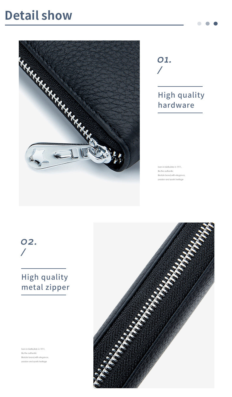Women's Wallet Long Genuine Leather RFID Top Layer Cowhide Clutch Soft Leather Simple Wallet Mobile Phone Bag Men's Cross-border