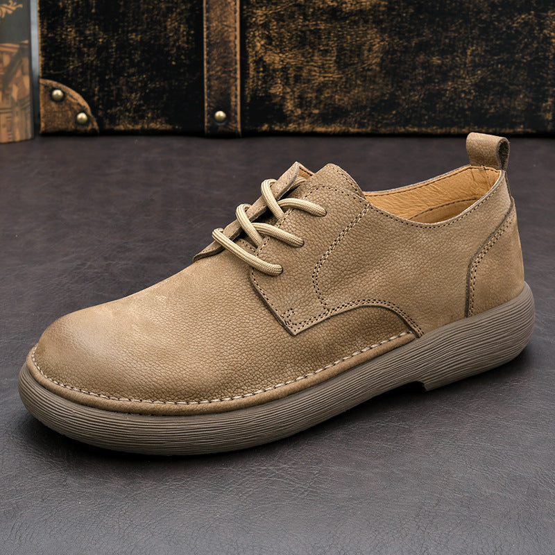 Men's Retro Leather Shoes Casual Leather Shoes Men's Easy-to-Wear British Style Soft Leather Wide Toe Lace-Up Leather Shoes
