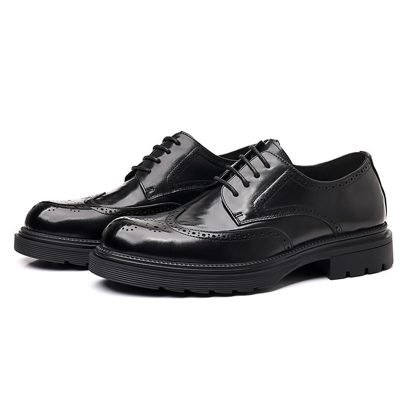 Men's Leather Shoes Genuine Leather New Dress Brock Leather Shoes High Sense Business British Thick Sole Men's Top Layer Cowhide