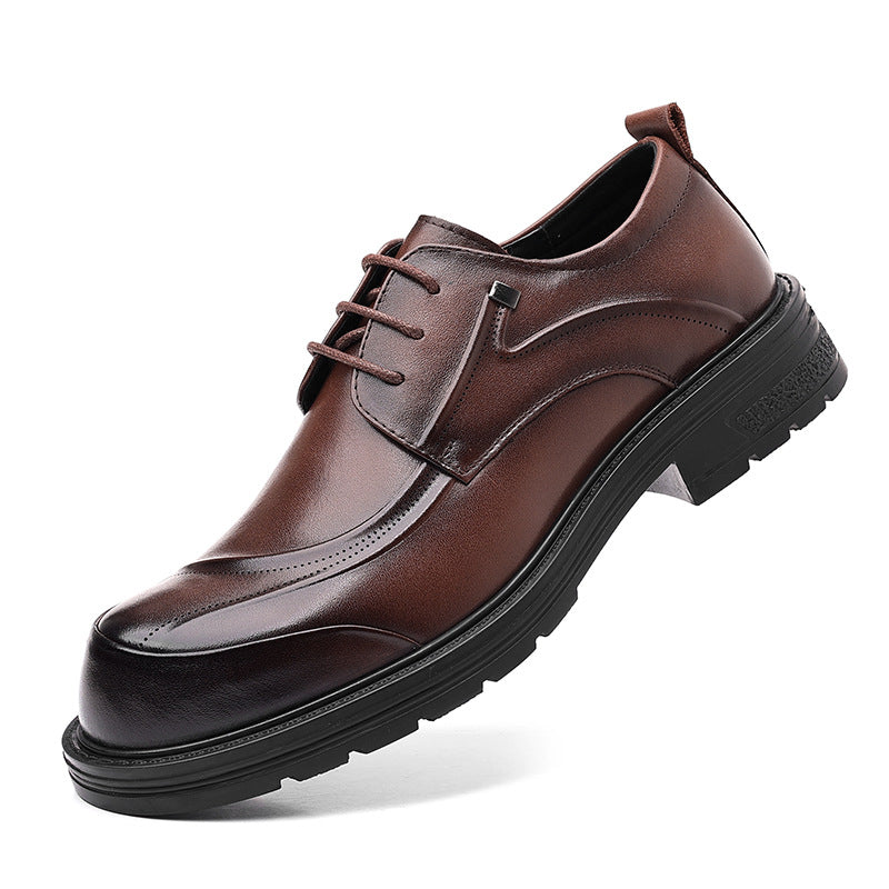 New Men's Top Layer Cowhide Business Leather Shoes Commuter Leather Big Head Thick-soled Men's Shoes Casual Single-layer Shoes For Men