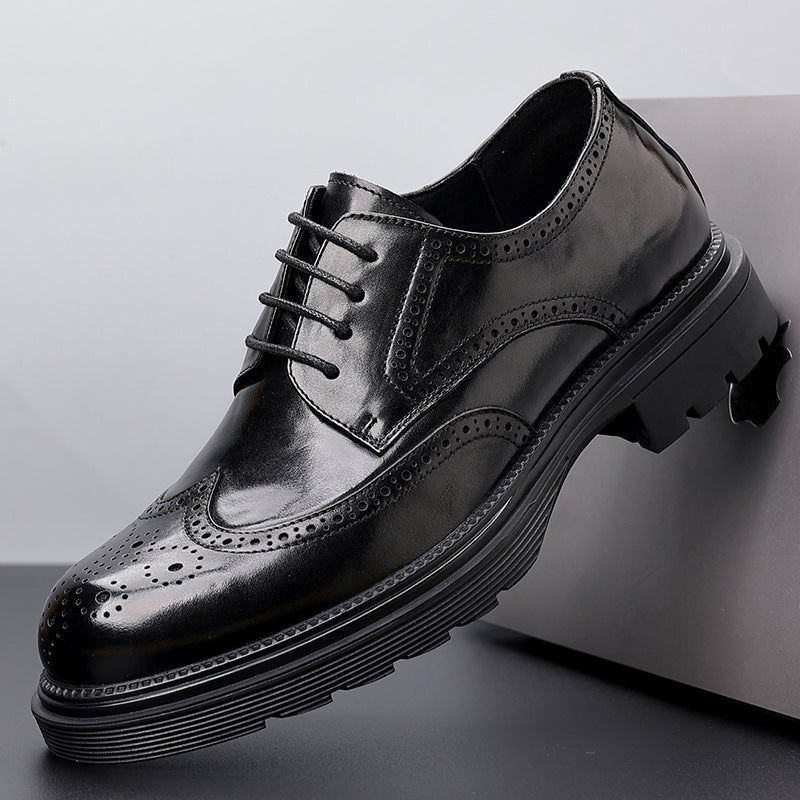 Men's Leather Shoes Genuine Leather New Dress Brock Leather Shoes High Sense Business British Thick Sole Men's Top Layer Cowhide