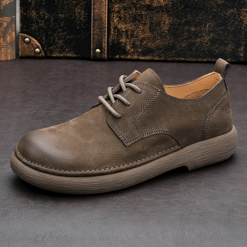 Men's Retro Leather Shoes Casual Leather Shoes Men's Easy-to-Wear British Style Soft Leather Wide Toe Lace-Up Leather Shoes