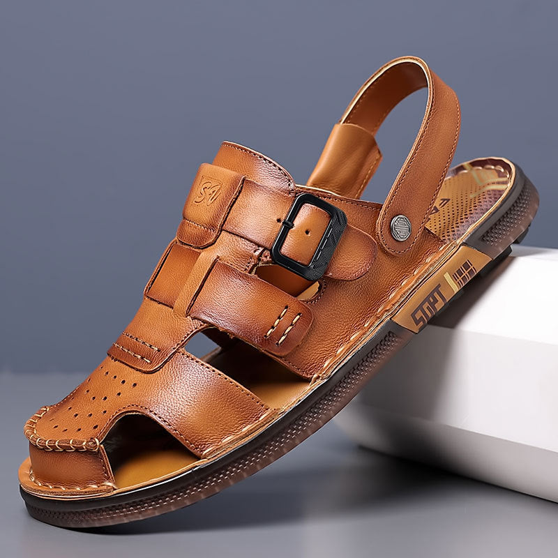 Sandals Summer Men's Genuine Leather Hooded Sandals Men's Outfit Dual-purpose Non-slip Cowhide Sandals Men's Slippers For Driving