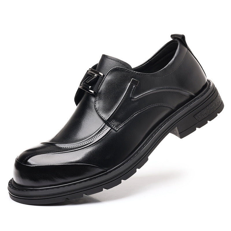 New Men's Top Layer Cowhide Business Leather Shoes Commuter Leather Big Head Thick-soled Men's Shoes Casual Single-layer Shoes For Men