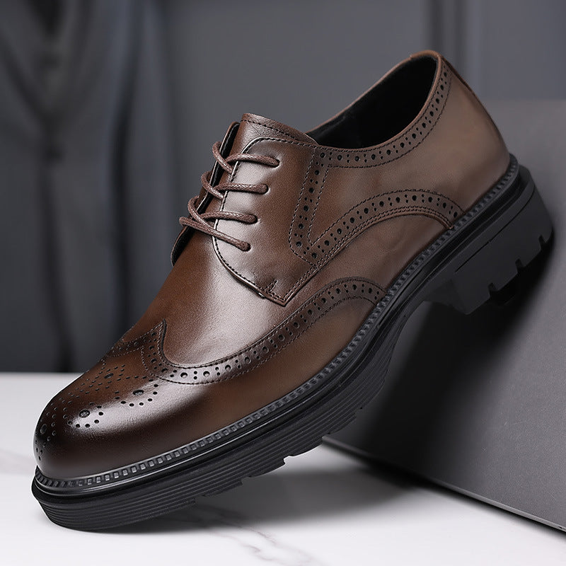 Men's Leather Shoes Genuine Leather New Dress Brock Leather Shoes High Sense Business British Thick Sole Men's Top Layer Cowhide
