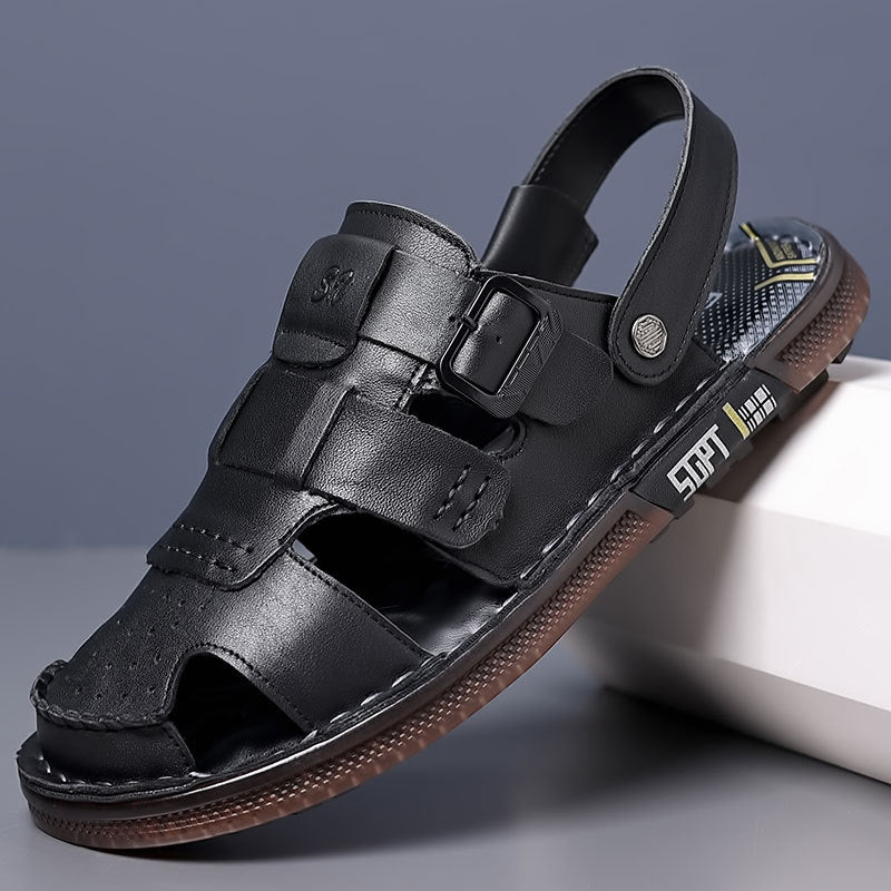 Sandals Summer Men's Genuine Leather Hooded Sandals Men's Outfit Dual-purpose Non-slip Cowhide Sandals Men's Slippers For Driving