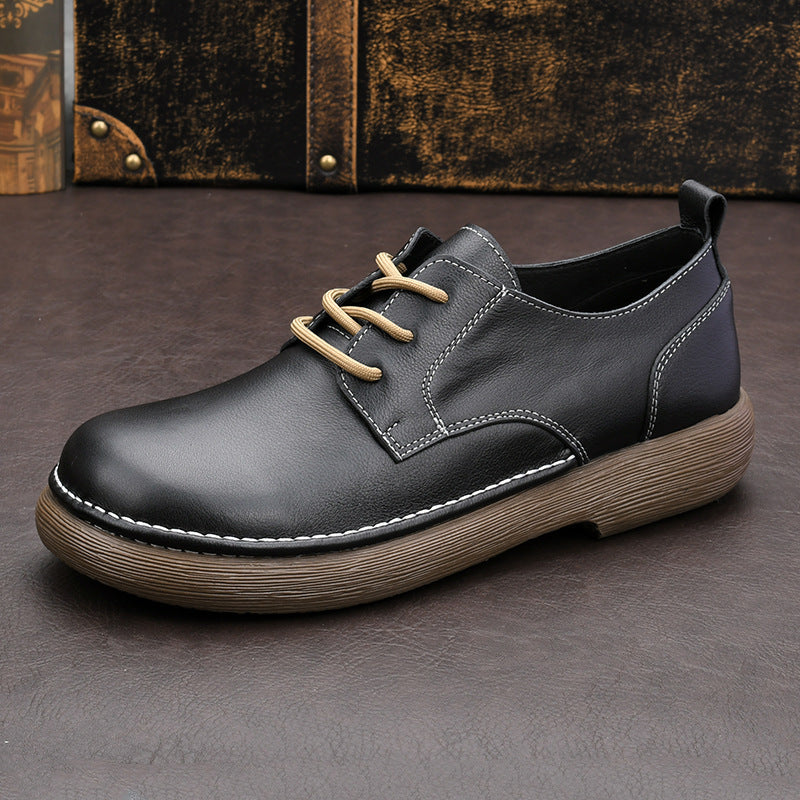 Men's Retro Leather Shoes Casual Leather Shoes Men's Easy-to-Wear British Style Soft Leather Wide Toe Lace-Up Leather Shoes