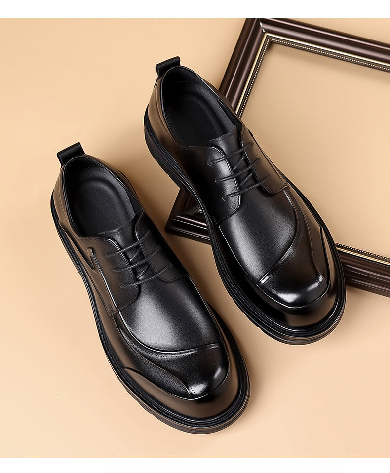 New Men's Top Layer Cowhide Business Leather Shoes Commuter Leather Big Head Thick-soled Men's Shoes Casual Single-layer Shoes For Men