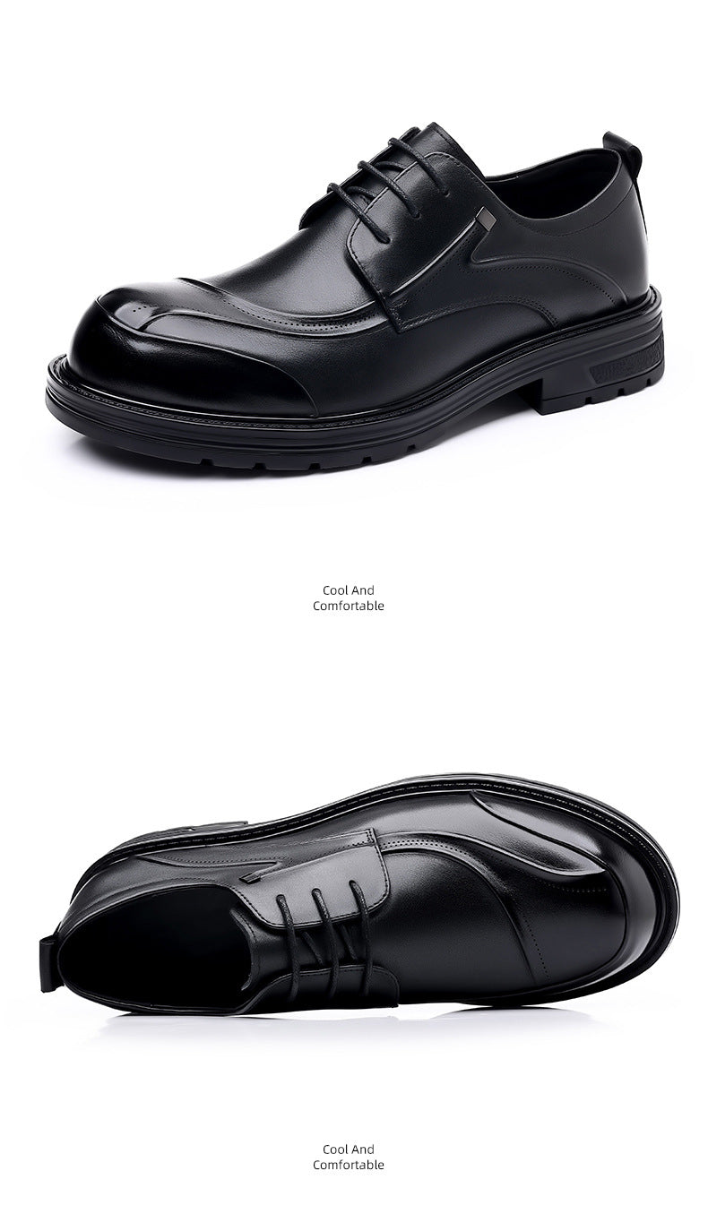 New Men's Top Layer Cowhide Business Leather Shoes Commuter Leather Big Head Thick-soled Men's Shoes Casual Single-layer Shoes For Men