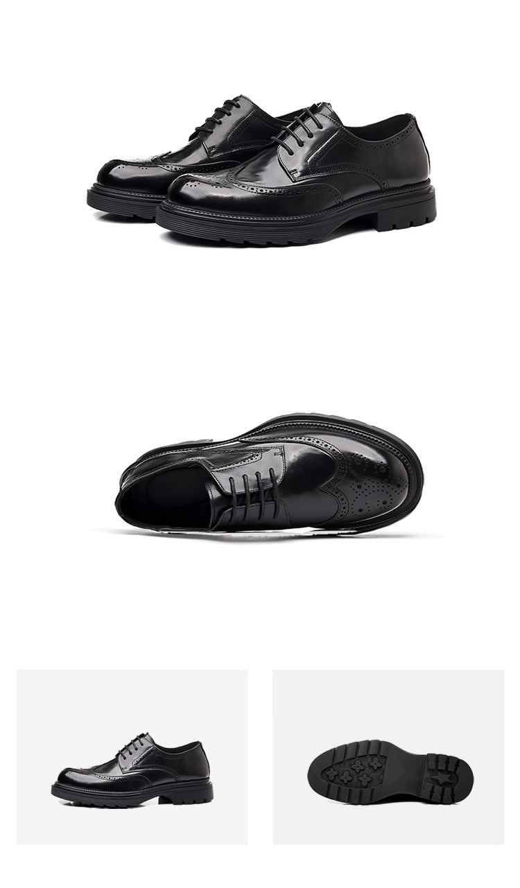 Men's Leather Shoes Genuine Leather New Dress Brock Leather Shoes High Sense Business British Thick Sole Men's Top Layer Cowhide