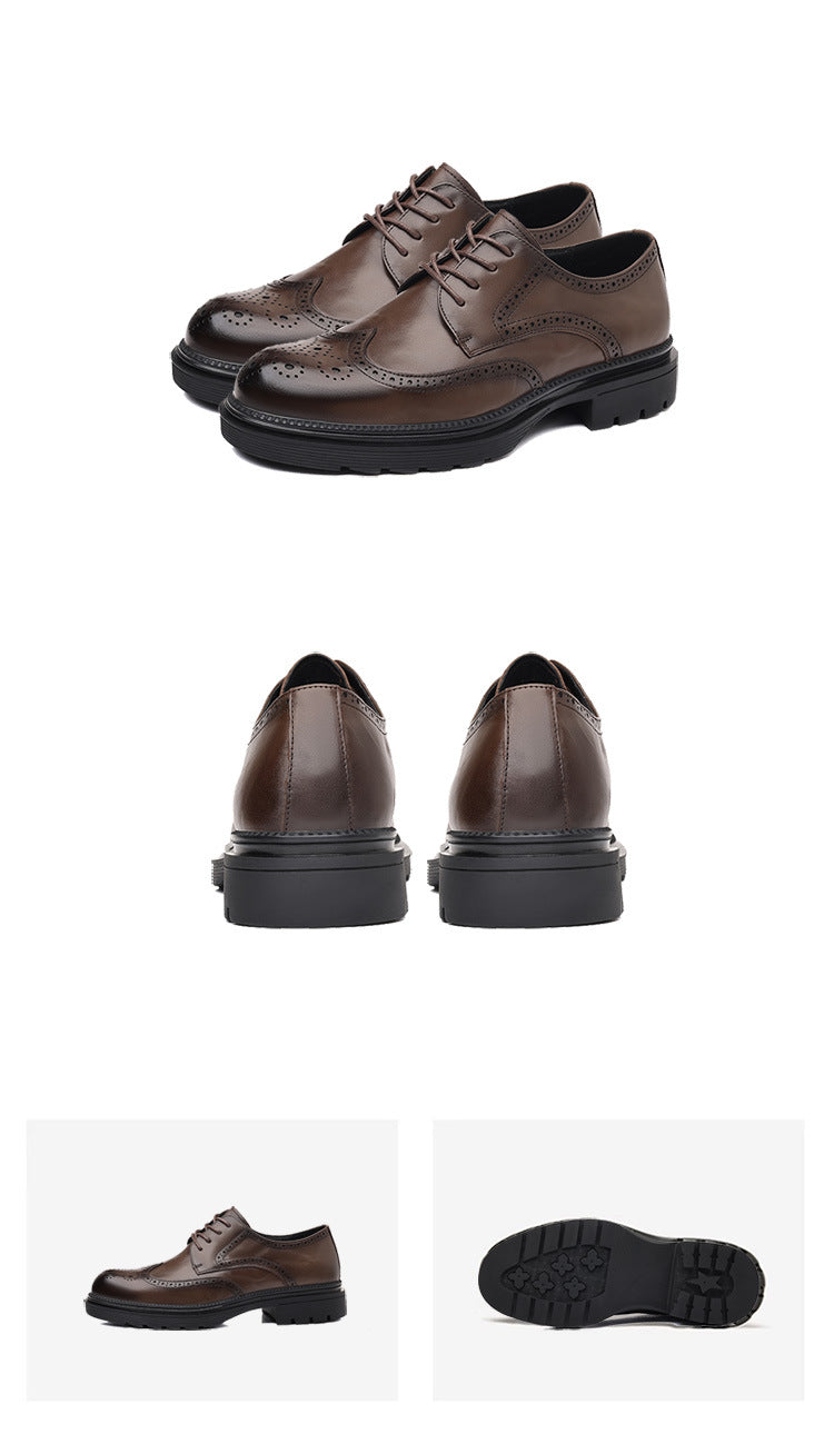 Men's Leather Shoes Genuine Leather New Dress Brock Leather Shoes High Sense Business British Thick Sole Men's Top Layer Cowhide