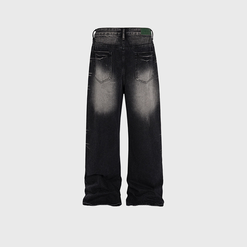 Men's Women's Wash-up Laser Textured Pants Men's And Women's High Street Style Straight Jeans Trendy