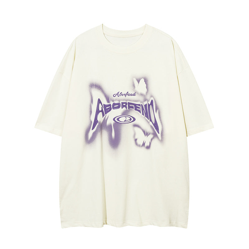 Butterfly Print Streetwear T Shirt Short Sleeve Round Neck Summer Cotton Loose Casual Simple Trendy Tee