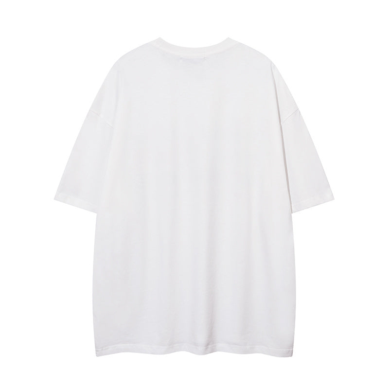 Abstract Letter Print Streetwear T Shirt Short Sleeve Round Neck Summer Cotton Loose Casual Simple Trendy Tee
