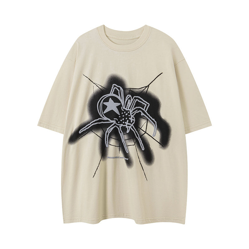 Streetwear T Shirts Trendy Crew Neck Tee Spider Pattern Loose Cotton Short Sleeve High Quality Casual Summer