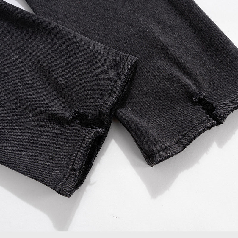 Men's And Women's Hip-Hop Washed Heavy Black Cow Men's And Women's Pants Slim-Fit Trendy Jeans